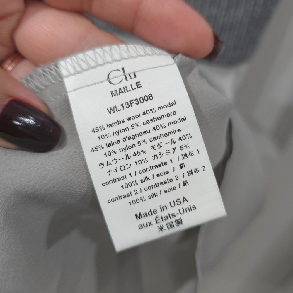CLU Mixed Media Gray Silver Sleeveless Lambswool Knit Top with 100% Silk Details - Picture 9 of 14